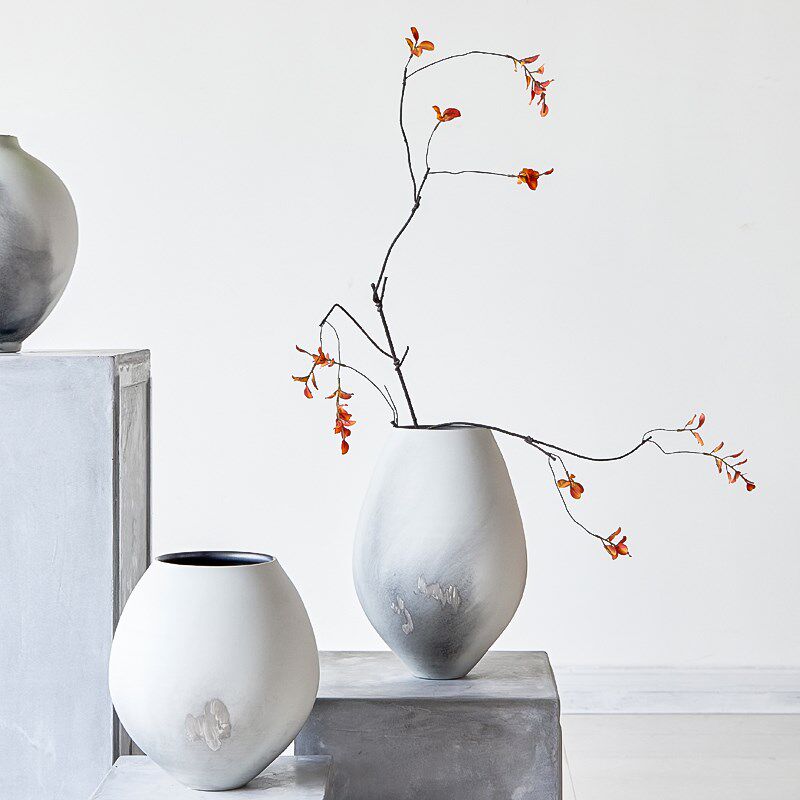 复古侘寂风陶瓷花瓶手绘水墨风室内客厅高档花器玄关插花装饰摆件