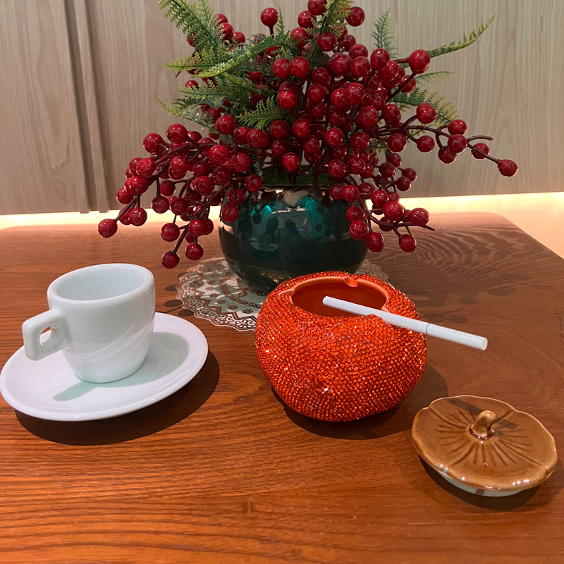 diy贴钻柿子烟灰缸带盖子办公室桌面茶几客厅满钻摆件家用中式送