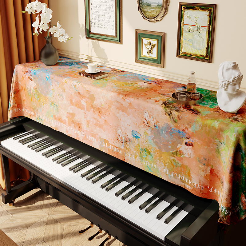 花溪晓彩染油画钢琴全罩半罩高档天鹅绒电子琴罩防尘盖布盖巾