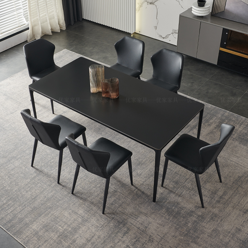 意式黑色铝合金岩板餐桌椅现代简约小户型家用餐桌长方形饭桌