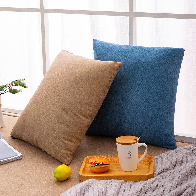 纯色亚麻抱枕客厅沙发靠垫雪花绒靠枕椅子腰枕 素色加厚靠背枕垫