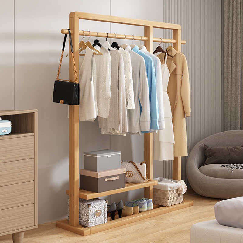 衣帽架挂衣架落地衣架卧室家用室内简易木质晾衣架民宿可移动衣架