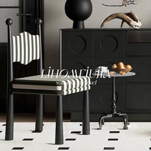 高档黑白条纹木椅子中设古家用餐复古画妆沙发椅椅计实师款化装化