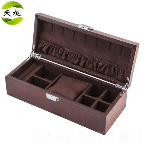 高档夭柳桃（饰品）欧收式水曲锁扣式木质首饰盒宝手表珠手镯收纳