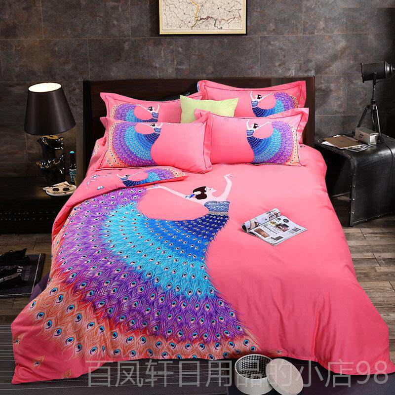 高档新品3D立用体活性印花全棉加厚四件毛套磨床上品床单纯棉被套