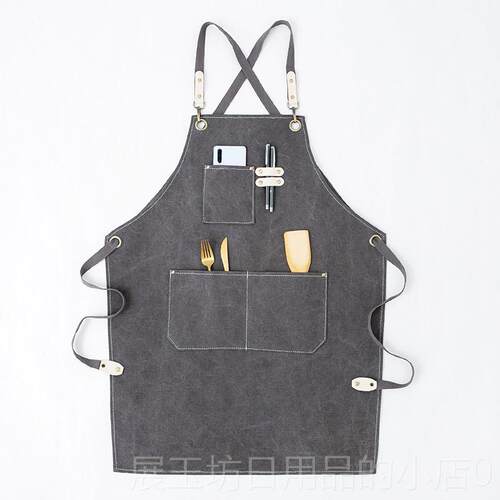 正品加茶厚帆布围裙定制印log餐饮专用咖奶啡店工作服o高级感围腰
