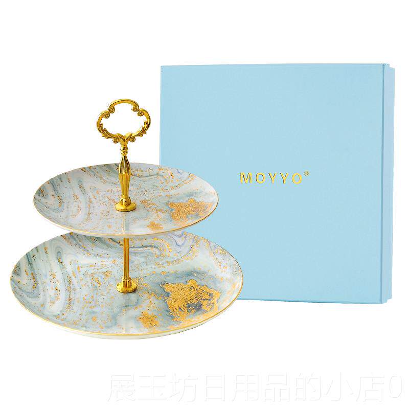 高档欧轻奢双层瓷果盘创意蛋糕收式纳架零食干果串盘陶果盘甜品水