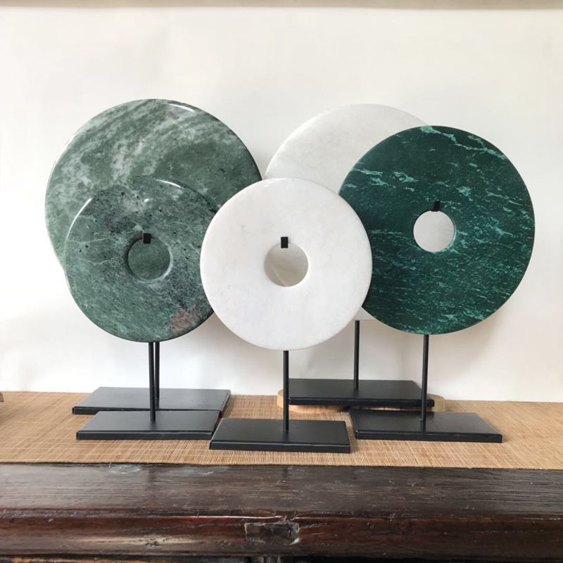 新款简约其他样板房白色玉璧现代平安扣饰品家居摆设玉石摆件绿色