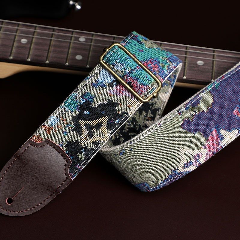 牛皮迷彩多色刺绣电吉他背带电贝斯肩带斜挎民谣木吉他通用背带厚