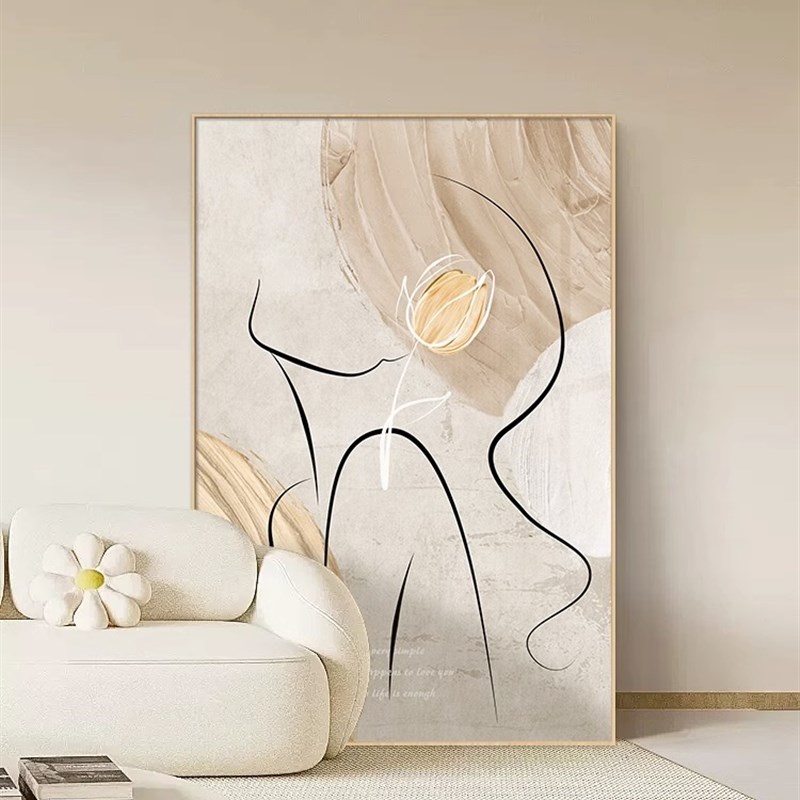 奶油风客厅沙发装饰画玄关大幅背景墙落地画竖版挂画抽象人物壁画