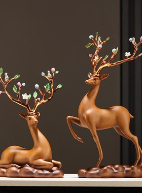 福禄福鹿相伴中式树脂摆件客厅家居玄关装饰品高档工艺品结婚新家