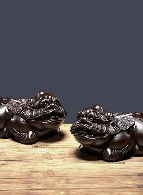 黑檀木雕旺财貔貅开招财镇驱的辟过家邪光宅实木摆件客厅红木装饰