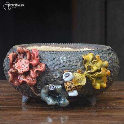 青藤器韩式手工多肉花盆群生矮圆口径15/20cm 麦饭石粗陶透气装饰