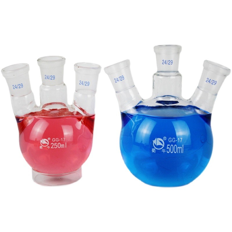 蜀牛三口烧瓶250/500ml/1000/2000ml圆底烧瓶直斜多颈烧瓶三口瓶