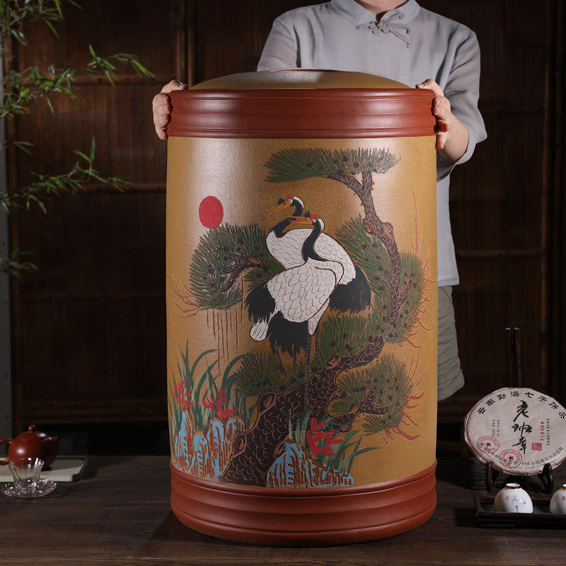 特大号紫砂茶叶罐大码普洱茶叶缸散茶饼储存罐原矿粗陶瓷茶桶宜兴