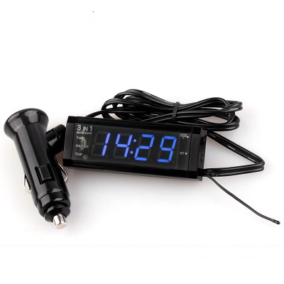 高品质车载电子钟表汽车LED电子时钟夜光车内外温度计车用电压计