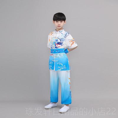 高档新袖型中武术表演服式儿童长青极少年武术比赛服太表演服短袖