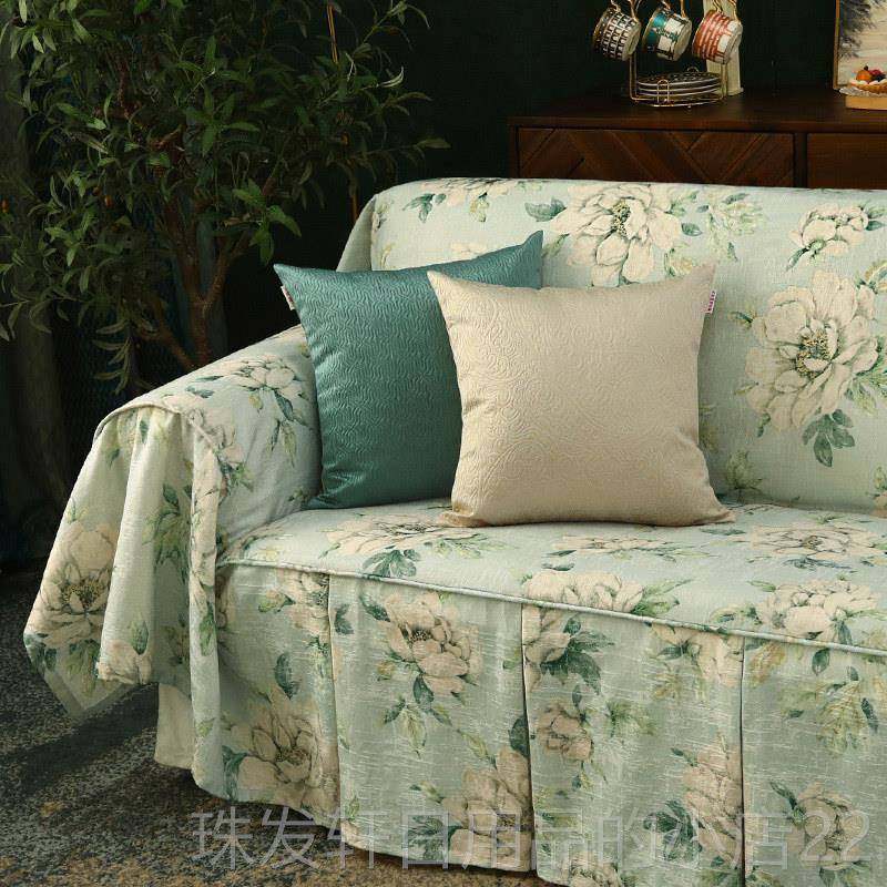 高档数码印花美式花鸟垫沙发巾全盖布防尘罩布艺欧季式现代套四可