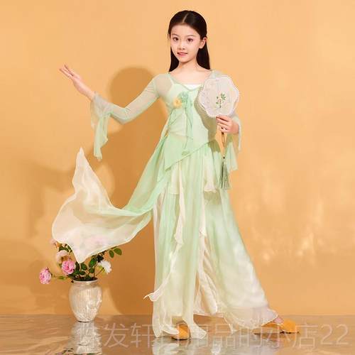 高档新儿童古典舞服装、中国伞梯舞蹈艺演术测试服装、舞、扇子舞