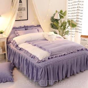 高档版 2米双韩人防滑床罩4 夹棉四件床套白纱公主风床上被套裙1.8