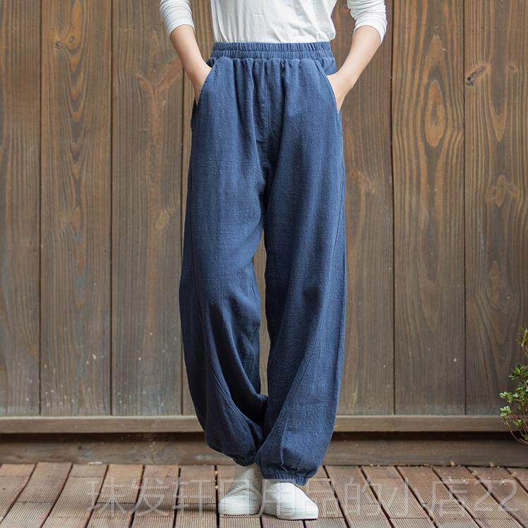 高档棉麻太极裤坐女225新款宽0松打长裤苎麻禅服休裤闲跑步灯笼瑜
