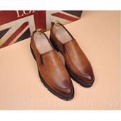 真增皮一婚脚蹬休色闲发型师尖头皮鞋 正品 欧美覆古棕潮男皮鞋 男内