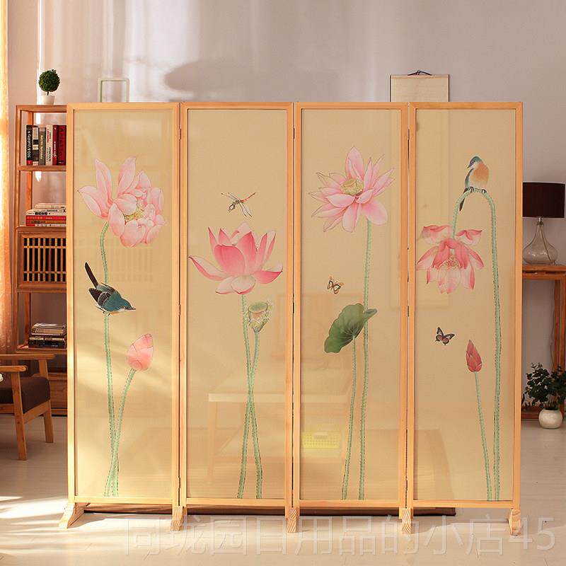 正品半透实木布艺屏风断玄关折屏座屏现隔代简约新隔中屏式风帘断