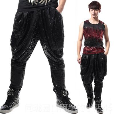 正品酒吧夜店DS演出片服男歌手演出服 松裤舞台百搭灯笼宽 亮哈伦