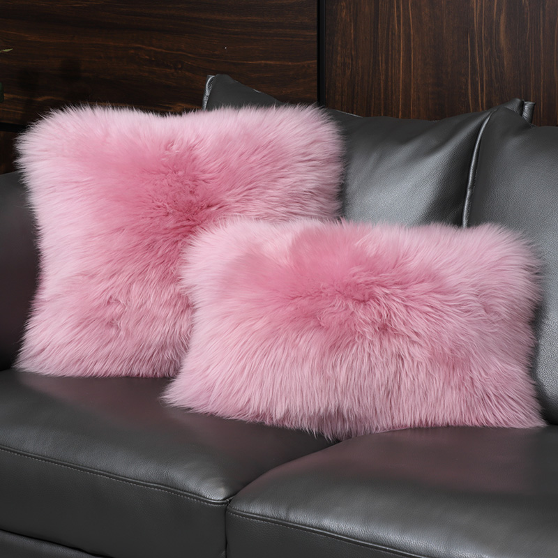 纯羊毛抱枕沙发靠垫靠枕床头靠垫长毛毛抱枕套椅子办公室靠垫可爱