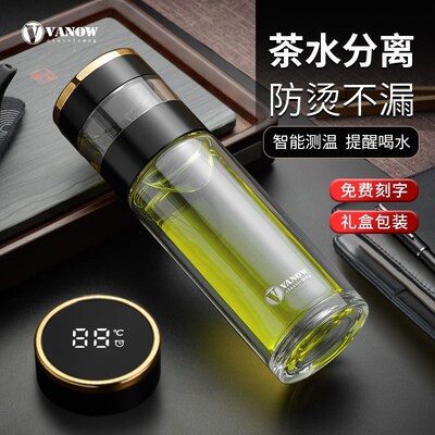 Vanow高档茶水分离泡茶杯双层玻璃杯男士便携车载透明隔热水杯子