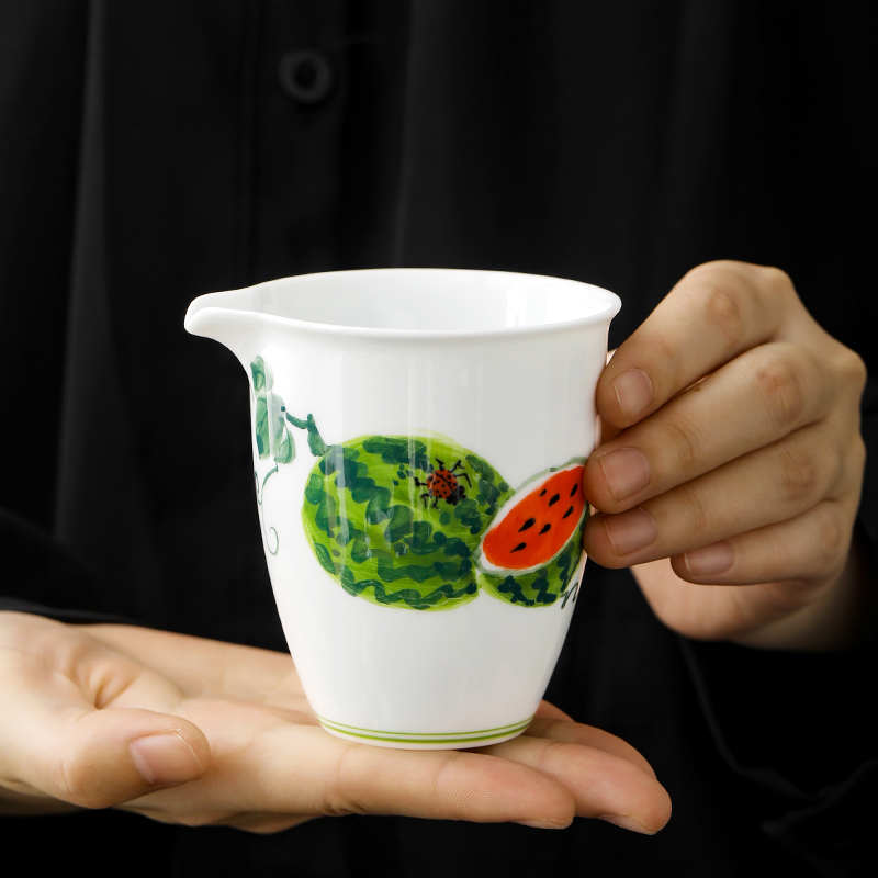 创意手绘西瓜分茶器公道杯陶瓷匀杯茶海倒茶器定制功夫茶具配件