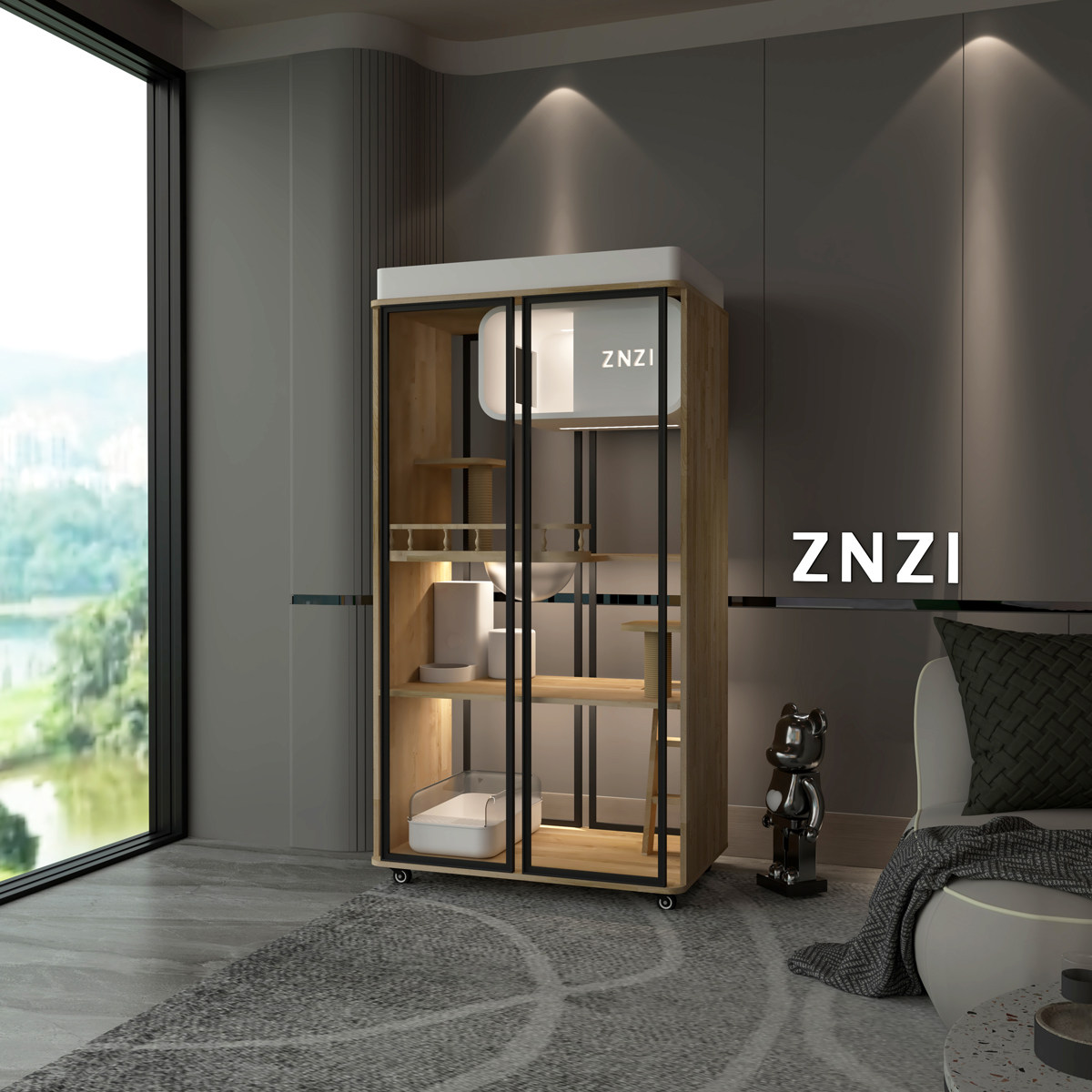 ZNZI豪华款全景玻璃实木猫别墅智能猫笼家用别墅柜猫窝室内猫舍,宠物/宠物食品及用品,猫笼子/猫别墅,淘宝优惠券,粉丝福利购,淘宝优惠卷