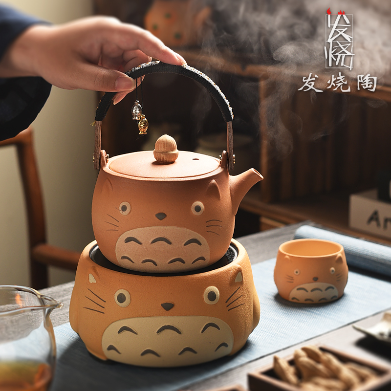 龙猫电陶炉围炉煮茶罐罐壶卡通可爱陶瓷炭炉自在钩提梁壶全套茶具