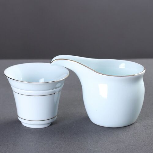 影青瓷描金公道杯茶漏一体陶瓷家用茶海过滤网分茶器功夫茶具配件