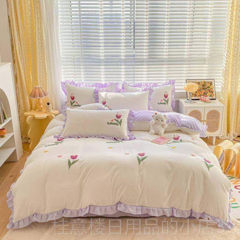 正品被套磨毛仙四件套2024新款女少心公主床单被罩网红风床笠秋冬