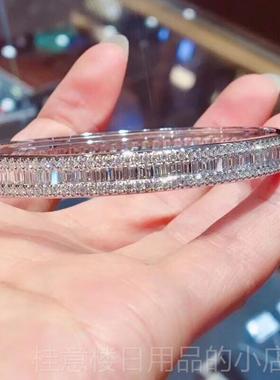 正品卓蝶珠宝仿钻手镯5纯银镀18k白金满钻梯方钻石9手镯情2侣T手