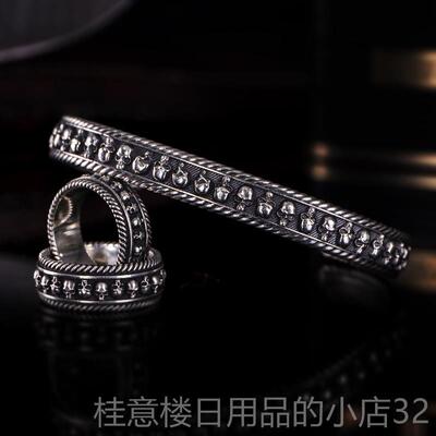 正品VLU纯CAN尔甘骷髅手镯男银网红机车伏流行哈雷欧美手工骷髅银