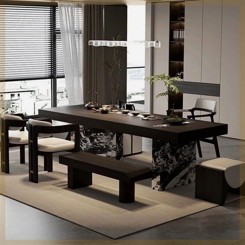 现代中式实木桌椅茶桌组合办公室别墅设计师高端定制岩板泡茶茶台