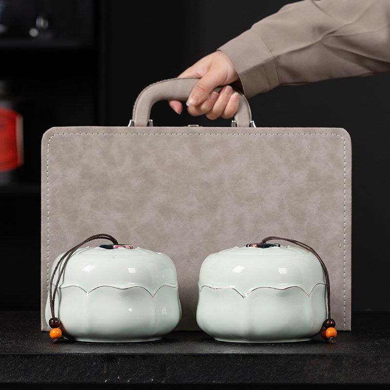 皮包陶瓷茶叶罐礼盒安吉白茶黄茶绿茶龙井毛峰碧螺春空盒定制