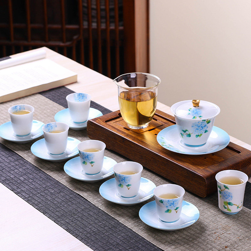 小清新羊脂玉功夫茶具套装家用客厅盖碗茶壶茶杯整套高端精品茶具