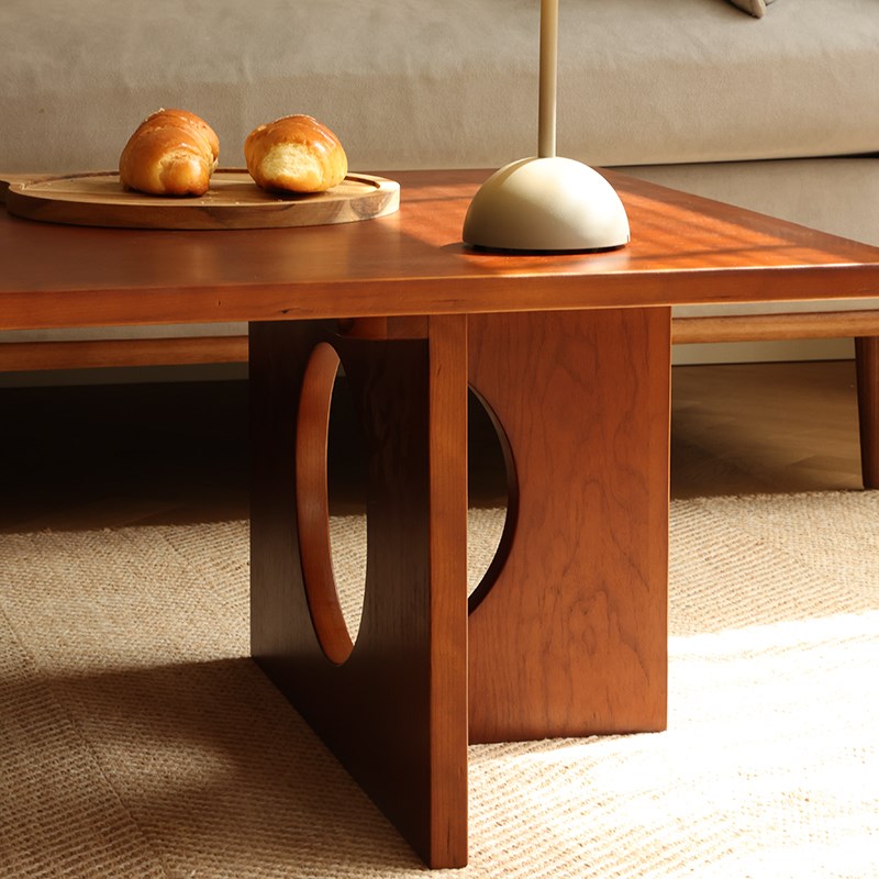 愫墨北美樱桃木实木原木茶几边几厚板桌柚木色小户型家用简约中古