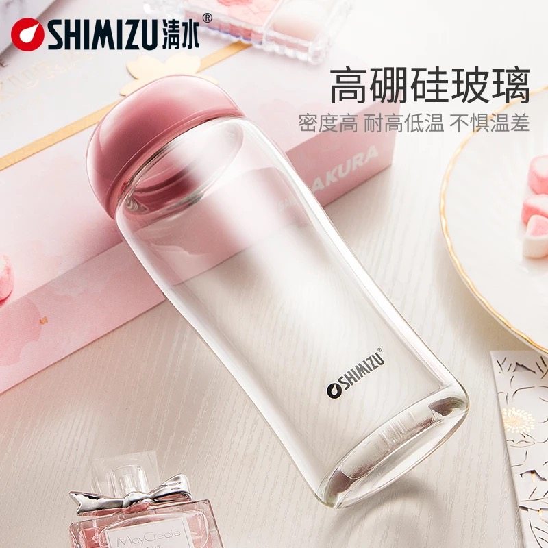 清水玻璃杯女便携迷你可爱超萌小清新水杯家用透明玻璃花茶杯子