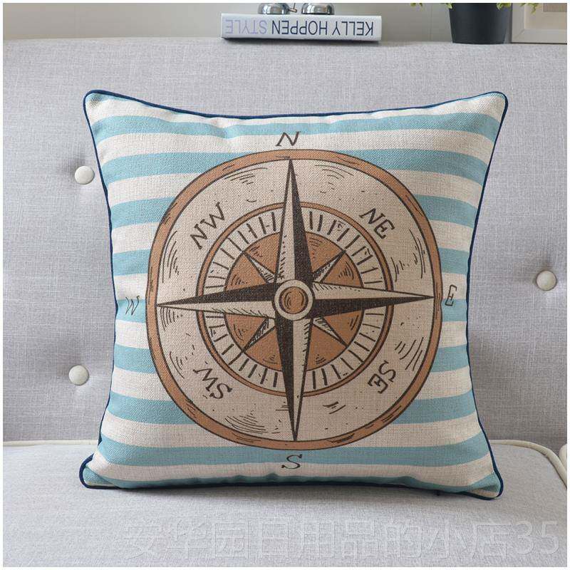 高档加厚美式地中海洋风格海棉麻星抱枕套蓝色客厅沙靠垫腰枕长方