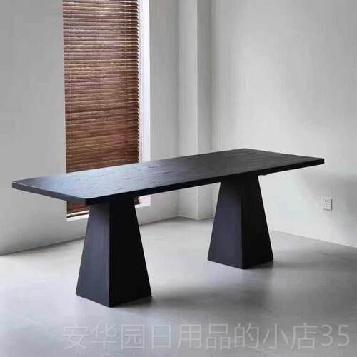 高档侘寂风意实木餐创桌北欧白长蜡木办公桌简约色工黑作台茶桌客