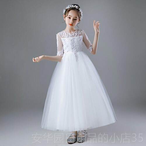 高档档儿童模特走秀高晚礼服女主童黑钢琴演出服持小提琴表演服色