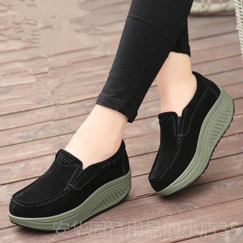 高档采购产品女便士平摇椅鞋，真皮厚底中年底，滑上厚底鞋，春季