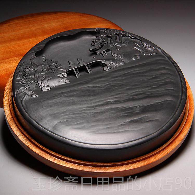 正品非/遗名砚师作品溪山访友/老坑歙眉纹天然原石砚台高档文房礼