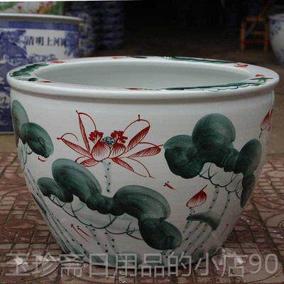正品瓷鱼缸陶青花瓷1米大特缸水门海庭院室外金鱼瓷缸睡莲荷花乌图片