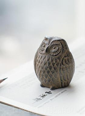正品铸铁猫头部鹰书 进口南铁器文镇摆件 日本原产文镇镇纸桌面书