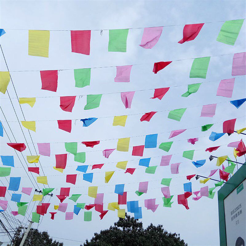 节日新年街道装饰彩旗方形串旗过年福字旗开业庆典五彩长方串旗